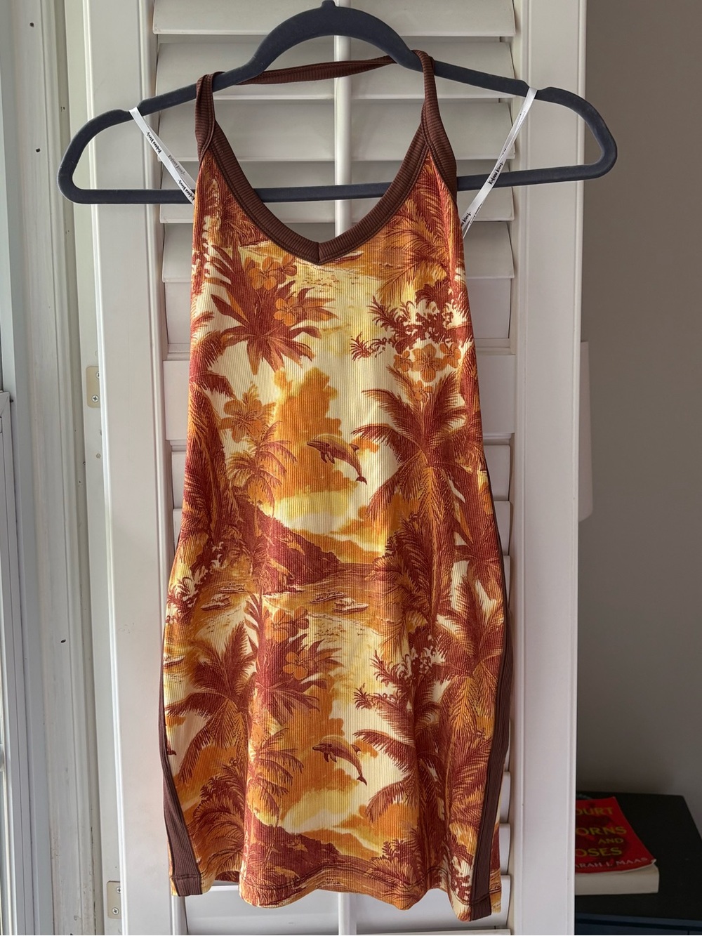 Kulani Kinis Tropical Print Tank Top in Brown and Gold